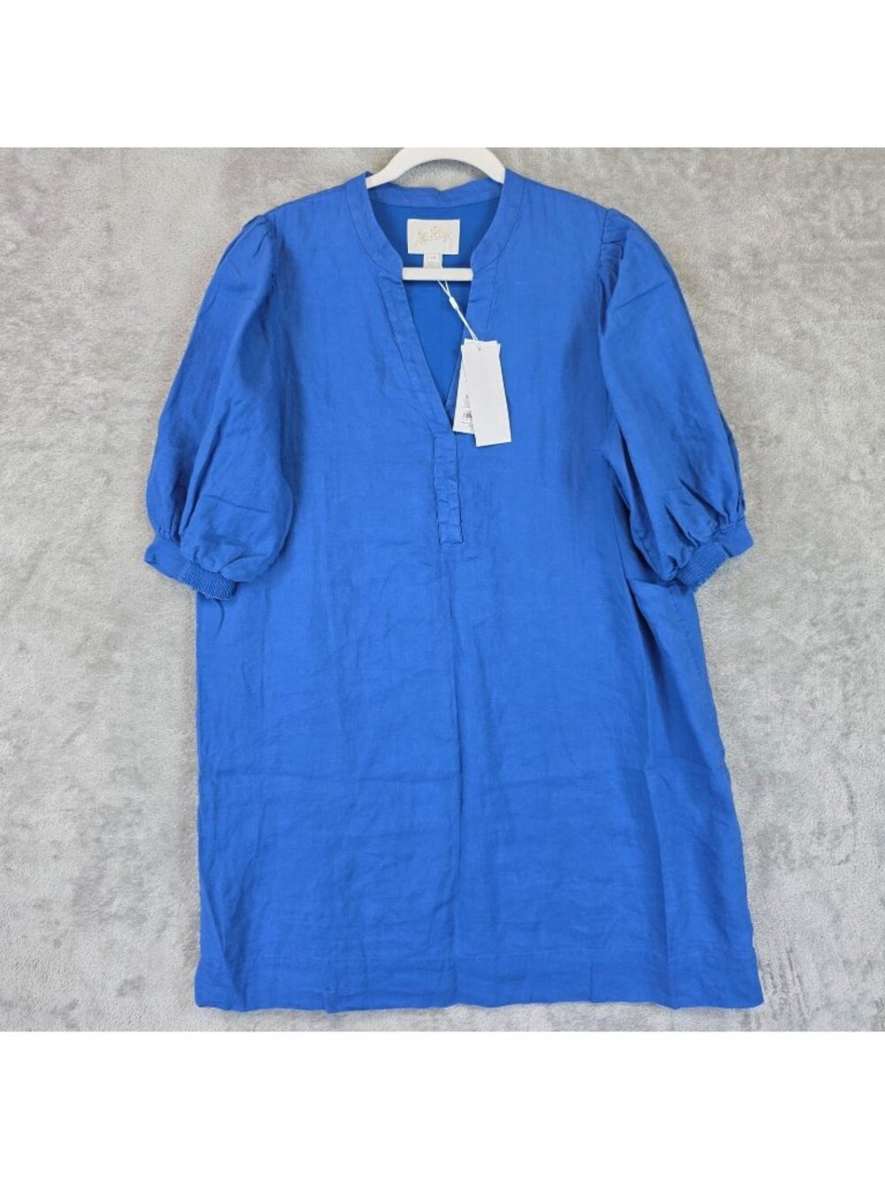 Lilly Pulitzer Mialeigh Dress Womens 14 Blue Linen Elbow Sleeve Shift Lined